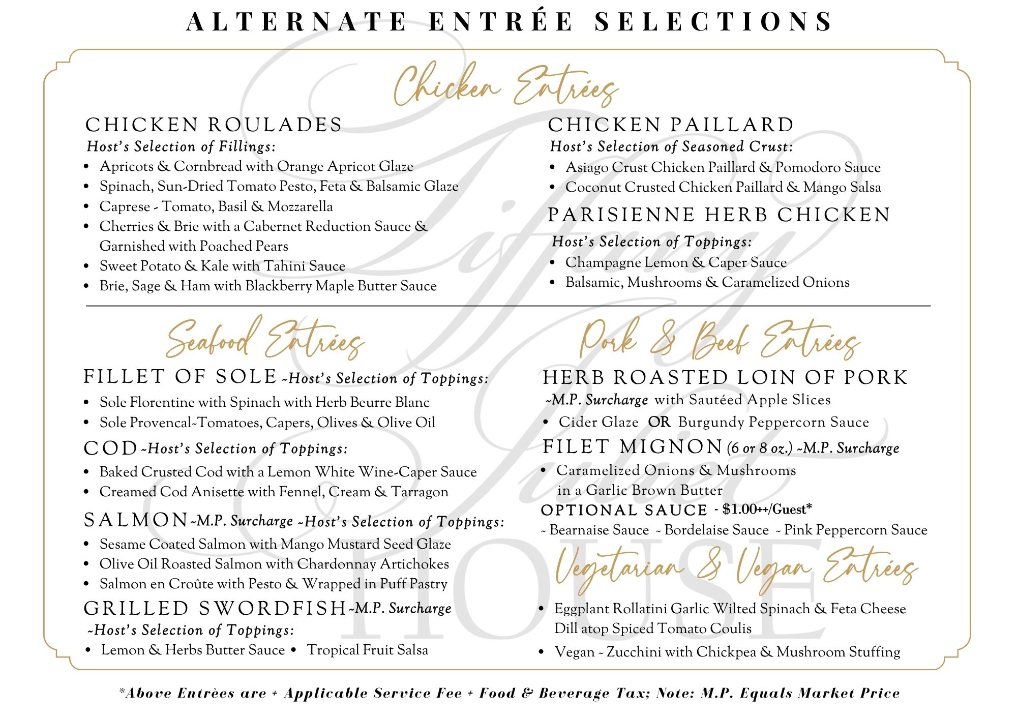 Alternate Entrees Selections