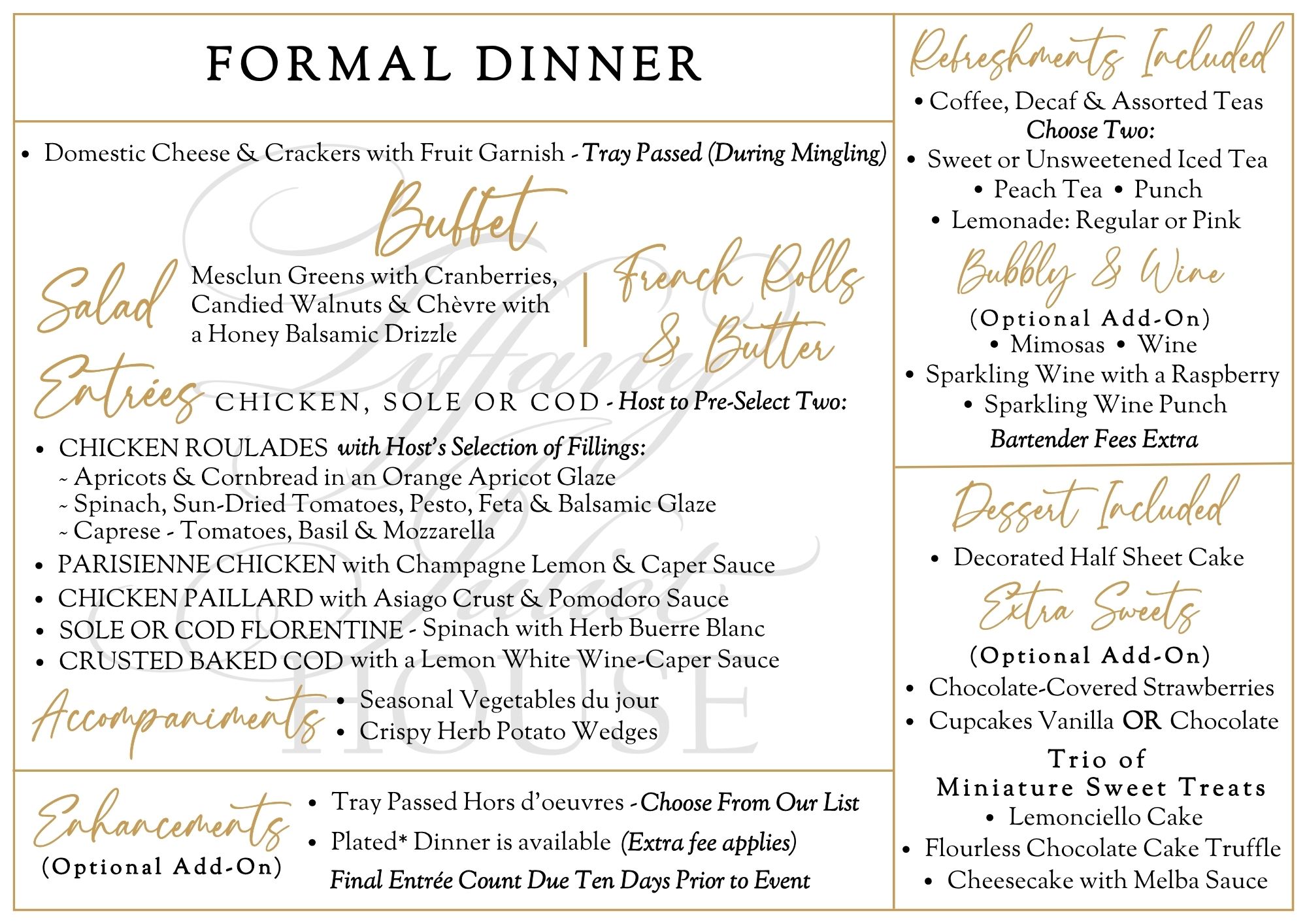 Formal Dinner – No Pricing