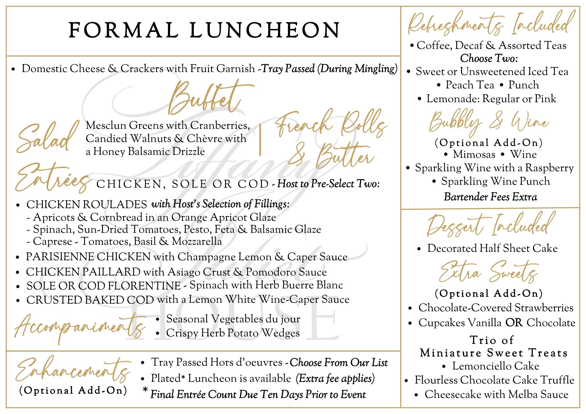 Formal Luncheon – No Pricing