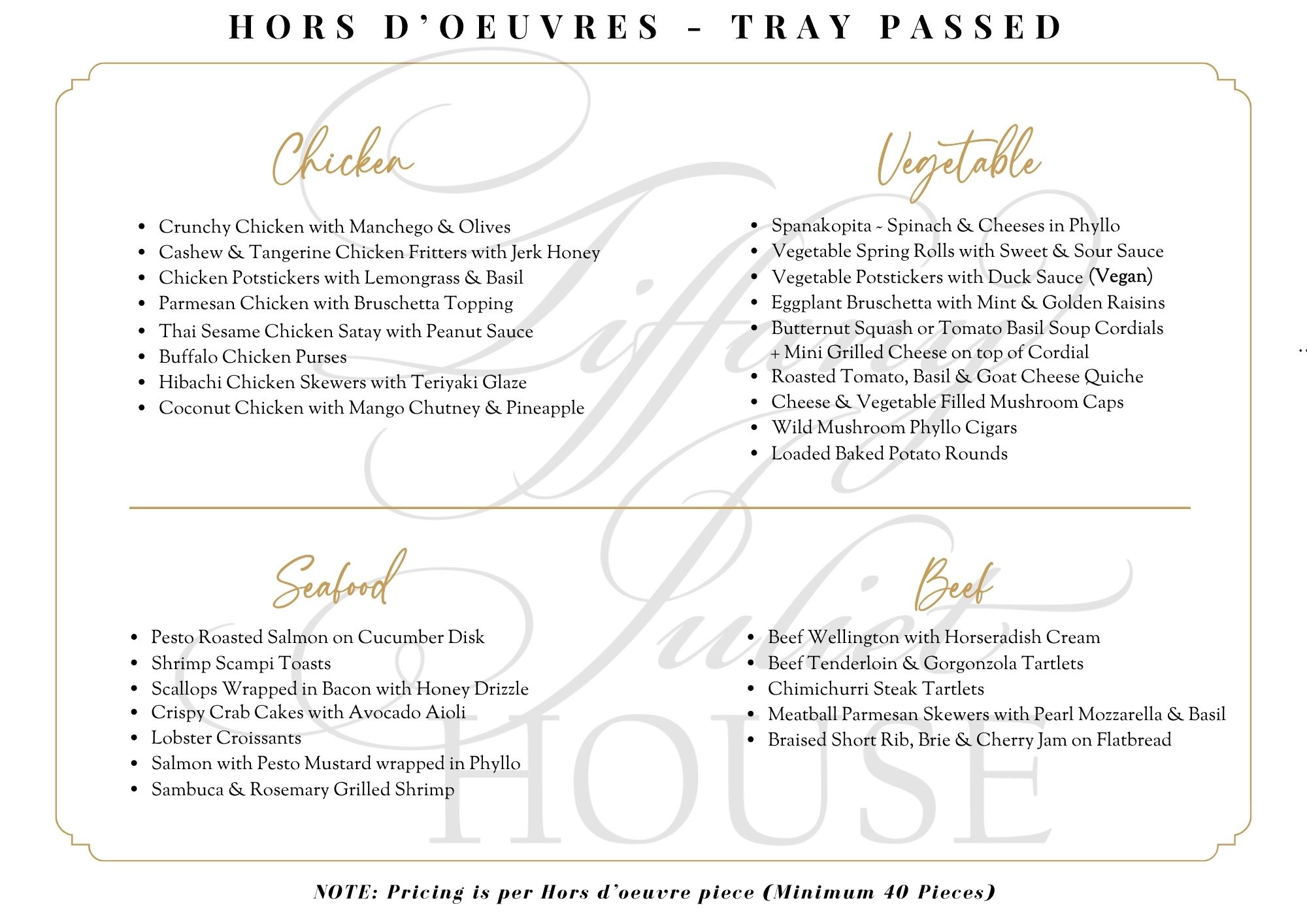 HORS D’OEUVRES – TRAY PASSED – Web Version