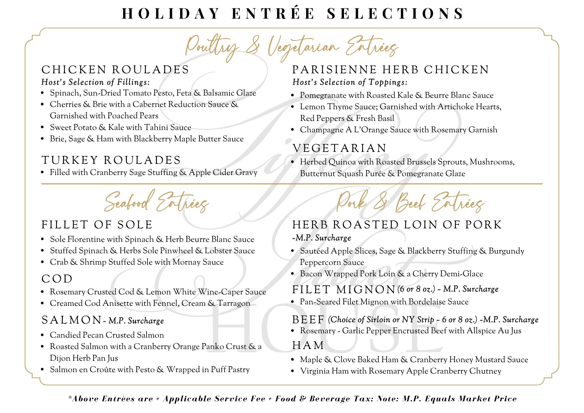 Holiday Alternate Entrees Selections