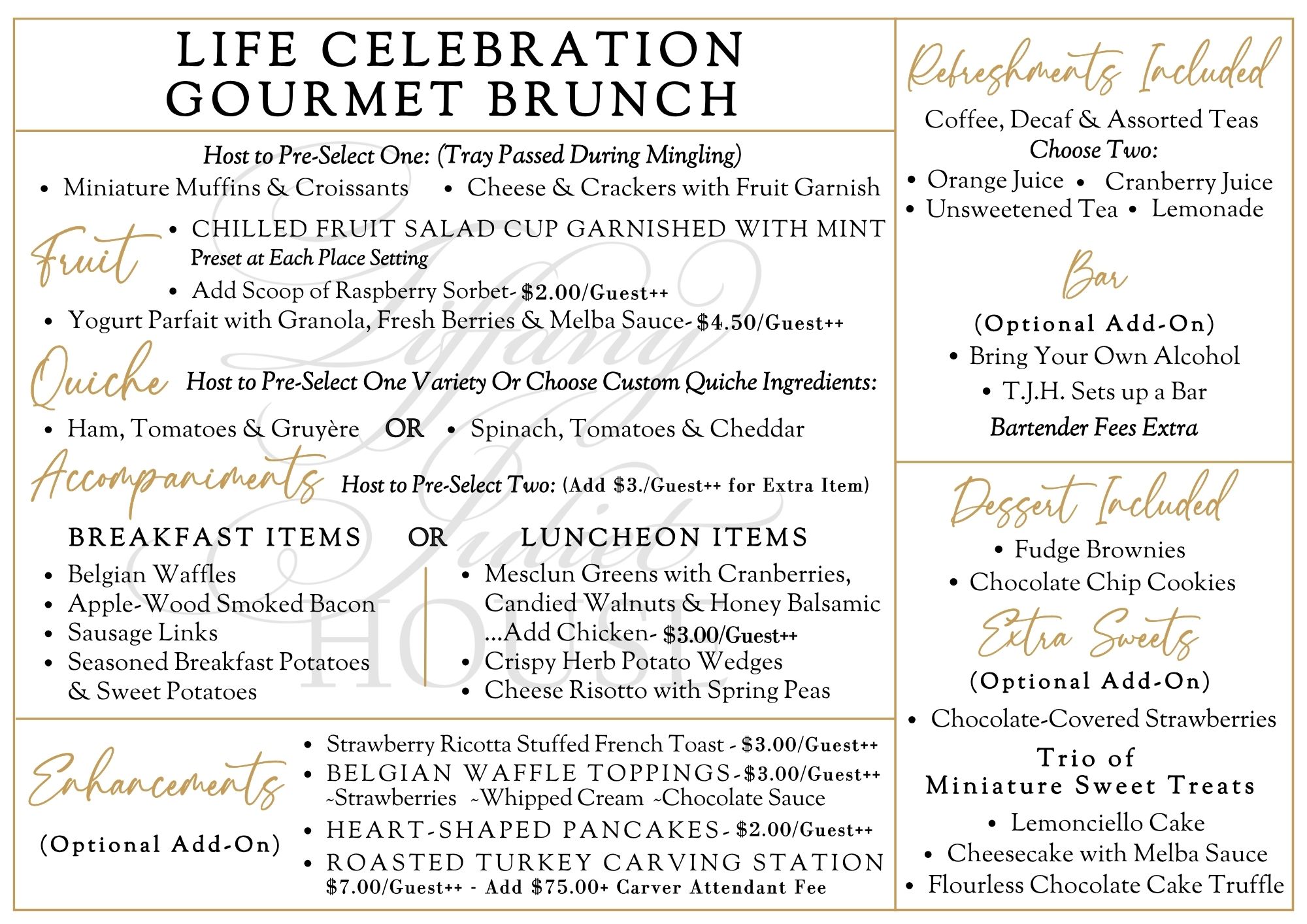 Life Celebration Gourmet Brunch Buffet Priced